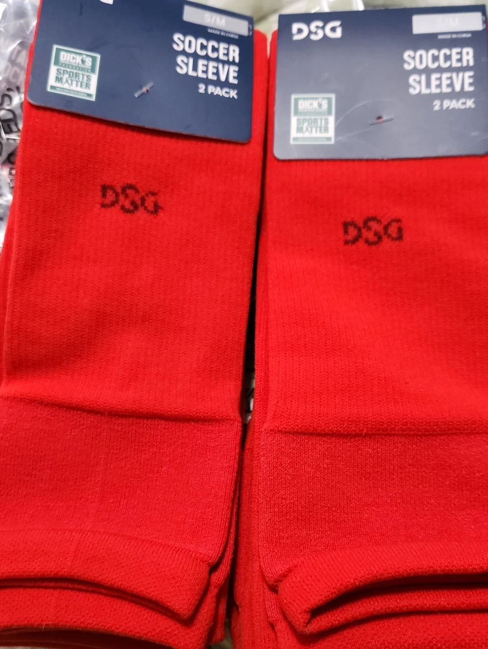DSG Red Men's Soccer Sleeve Socks 2-Pack In Each . Two Sets Sz S/M